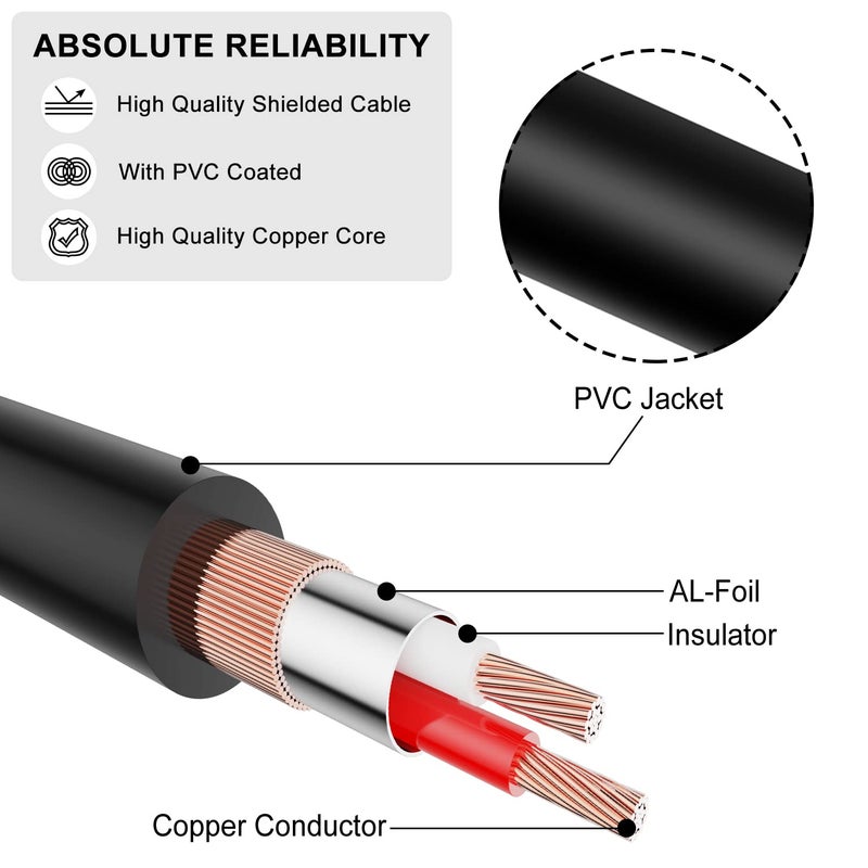 J&D 6.35mm (1/4 inch) TS to 3.5mm (1/8 inch) TRS Cable, Gold-Plated 1/4 inch Male to 3.5mm (1/8 inch) Male Mono Interconnect Heavy Duty Stereo Aux Jack Adapter Cable, 10 Feet - Image 5